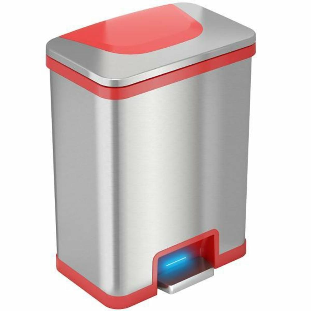 13 Gallon Pedal-Sensor Trash Can (Stainless Steel/Red)