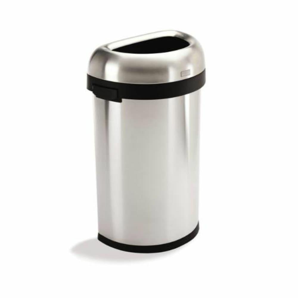 16 Gallon Brushed Stainless Steel Semi-Round Open-Top Trash Can