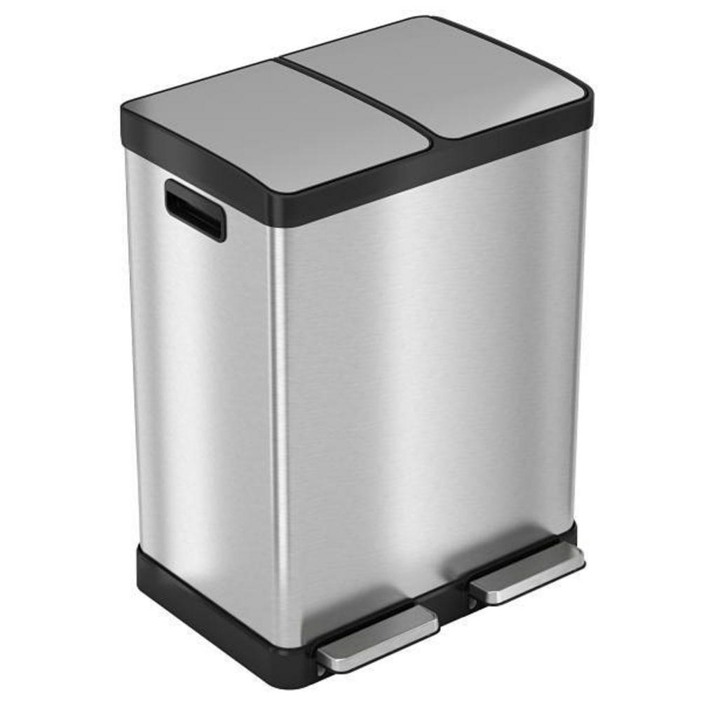 16 Gallon Stainless Steel Combination Recycle And Step Trash Can (Black)