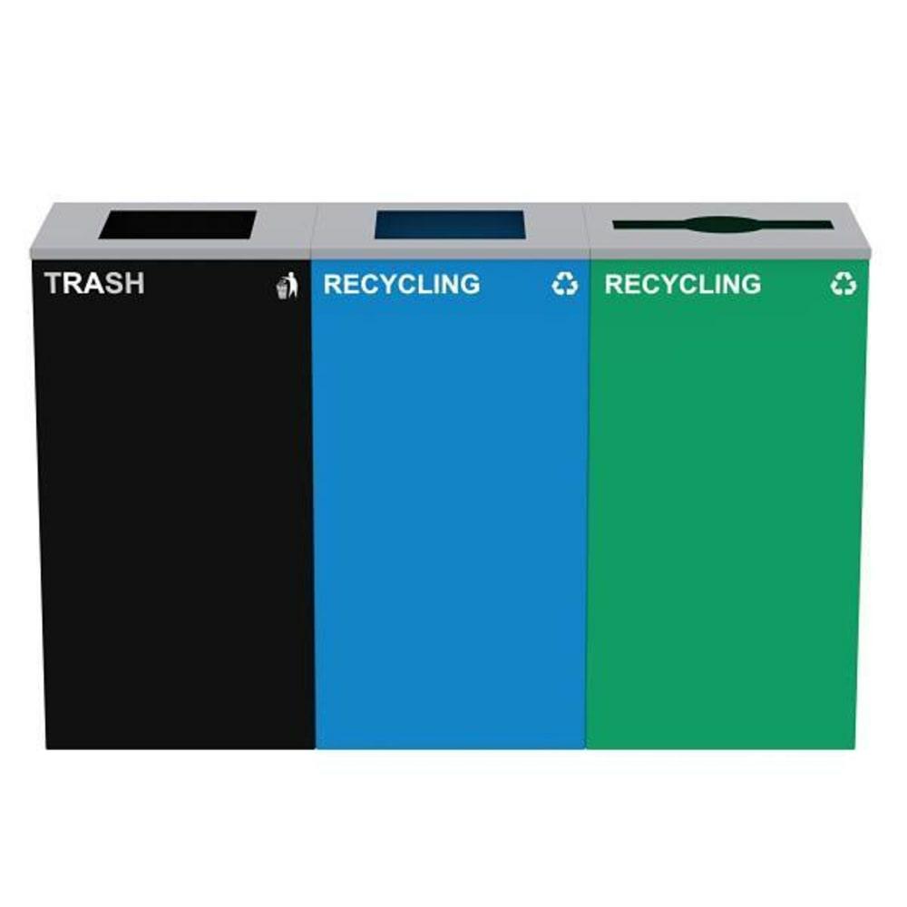 87G Steel Blue Green Recycling Bin In Black