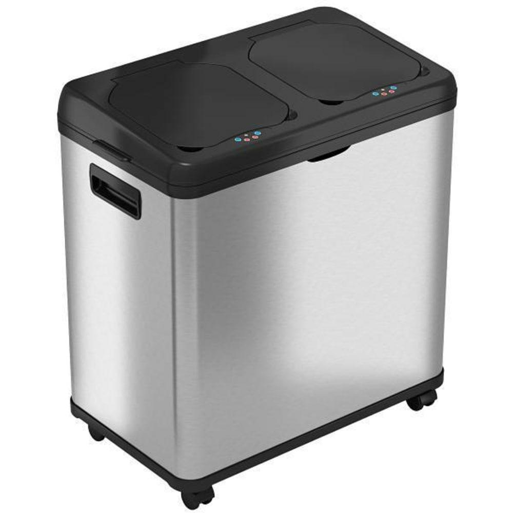 Automatic Dual-Compartment Recycler Sensor Trash Can W/ Wheels (Stainless Steel)