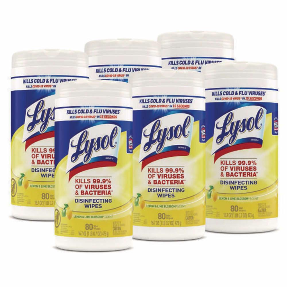 Brand Disinfecting Wipes, Lemon & Lime Blossom, White, 80/Can, Carton Of 6