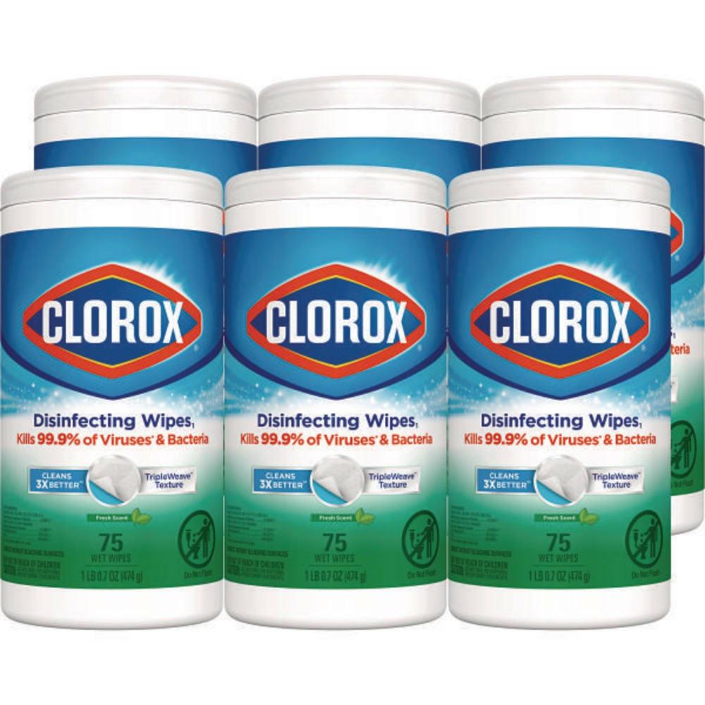 Disinfecting Wipes, Fresh Scent, 7 X 8, White, 75/Canister, Carton Of 6